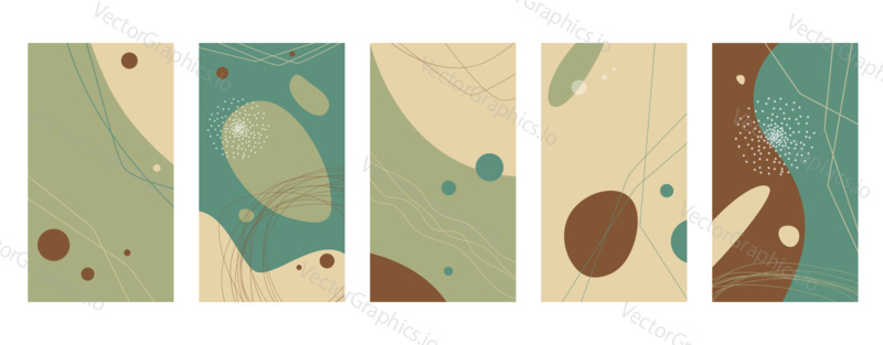 Vector set of abstract hand painted backgrounds for social media stories design, wall decoration pattern, modern poster, prints. Abstract background illustrations.