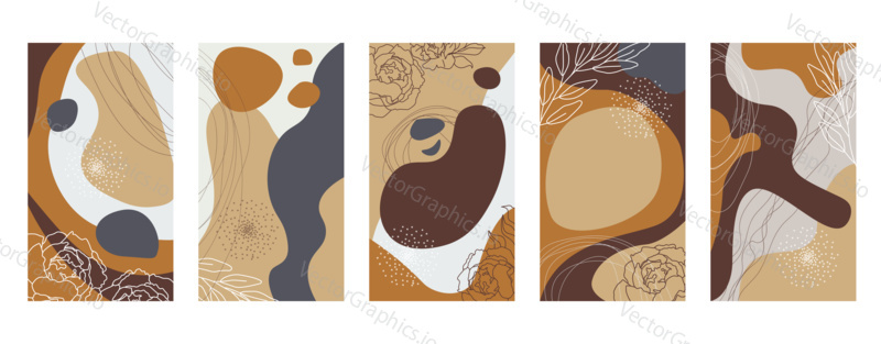 Vector set of abstract hand painted backgrounds for social media stories design, wall decoration pattern, modern poster, prints. Abstract background illustrations.