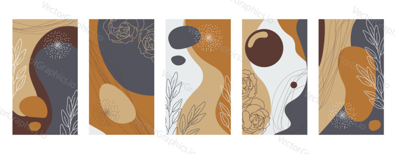 Vector set of abstract hand painted backgrounds for social media stories design, wall decoration pattern, modern poster, prints. Abstract background illustrations.