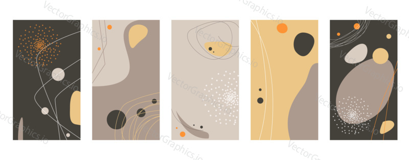 Vector set of abstract hand painted backgrounds for social media stories design, wall decoration pattern, modern poster, prints. Abstract background illustrations.