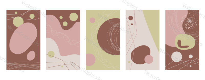 Vector set of abstract hand painted backgrounds for social media stories design, wall decoration pattern, modern poster, prints. Abstract background illustrations.