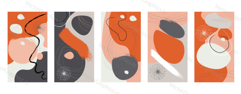 Vector set of abstract hand painted backgrounds for social media stories design, wall decoration pattern, modern poster, prints. Abstract background illustrations.