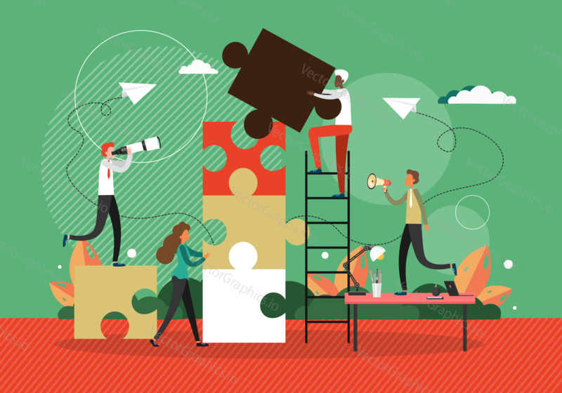 Business concept vector illustration. People connecting puzzle elements. Symbol of teamwork and cooperation. Business partnershi, work as a team.