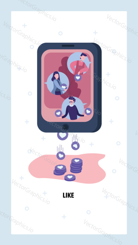 People like shared social media content, mobile phone technology. Social media followers concept. Vector web site design template. Landing page website concept illustration.