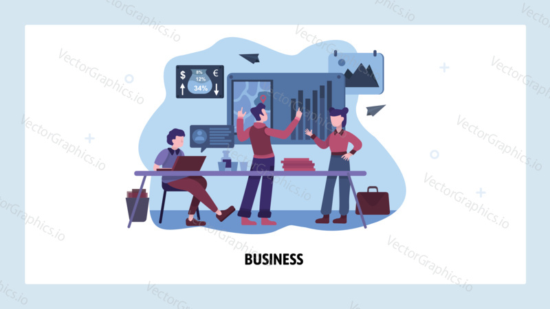 Business project management and financial strategy planing. Business teamwork work in office. Vector web site design template. Landing page website concept illustration.