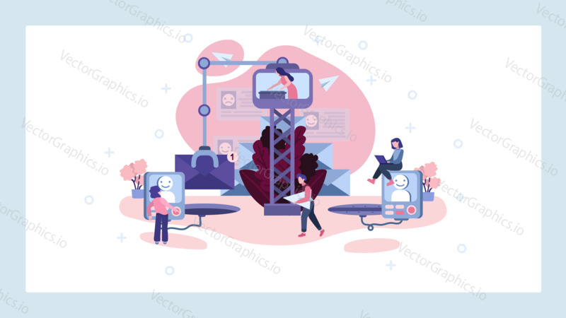 Send and receive email concept. New message notification, mail technology, messenger, communication. Vector web site design template. Landing page website concept illustration.
