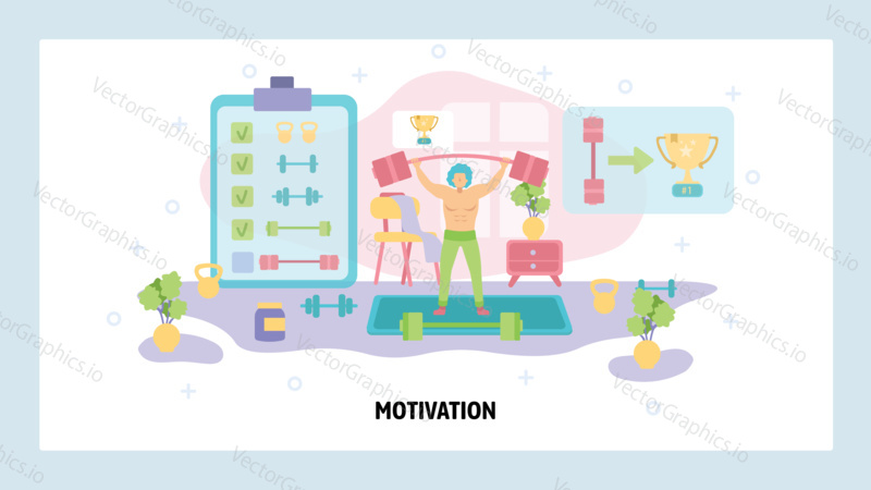 Man workout in a gym and do weights lifting. Sport fitness center, exercise, muscle. Healthy lifestyle. Vector web site design template. Landing page website illustration