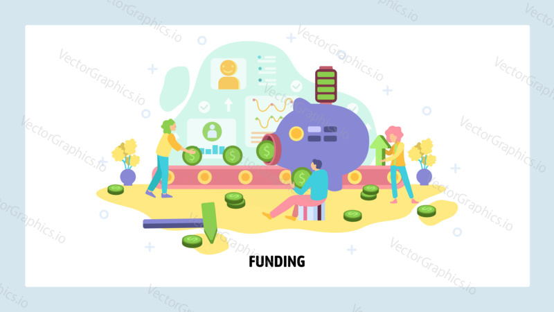 Money investment, savings, finance. Conveyor with dollar coins moving to piggy box. Business funding. Vector web site design template. Landing page website illustration
