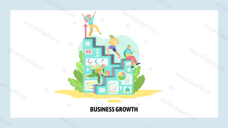 Business growth and team success. People run career ladder, job competition, leadership. Vector web site design template. Landing page website illustration