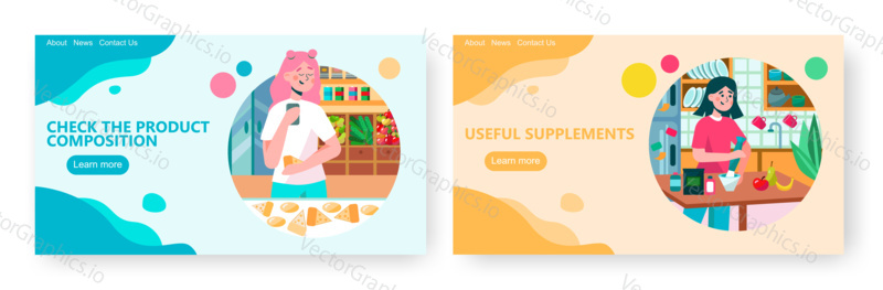 Woman take picture of cheese pieces. Girl cook fruit salad at home kitchen. Concept illustration. Vector web site design template.