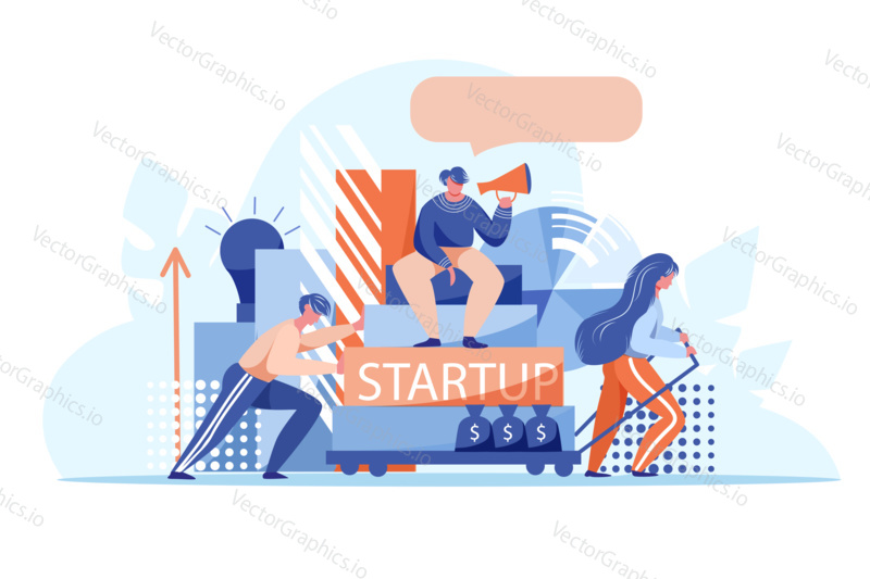 Команда push startup с лидером на вершине. Командная работа тяжелая работа и концепция развития бизнеса. Векторный шаблон дизайна веб-сайта. Иллюстрация концепции сайта целевой страницы.