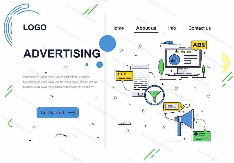 Vector web site linear art design template. Digital marketing and advertising. Landing page concepts for website and mobile development. Modern flat illustration