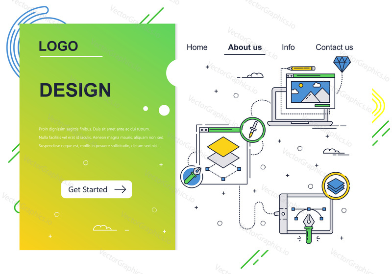 Vector web site linear art design template. Graphic art, drawing tablet and software . Landing page concepts for website and mobile development. Modern flat illustration