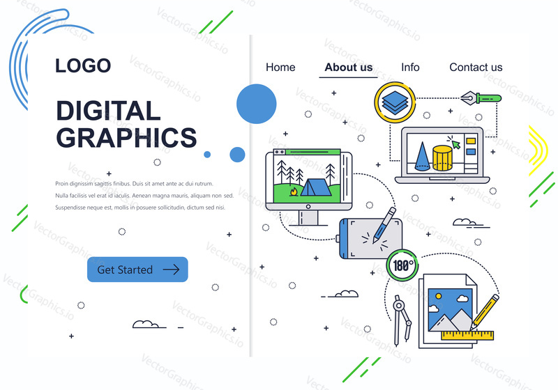 Vector web site linear art design template. Graphic art, drawing tablet and software . Landing page concepts for website and mobile development. Modern flat illustration