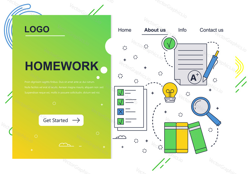 Vector web site linear art design template. School test and homework. Landing page concepts for website and mobile development. Modern flat illustration