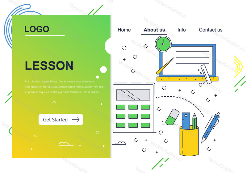 Vector web site linear art design template. School education, knowledge, accessories. Landing page concepts for website and mobile development. Modern flat illustration