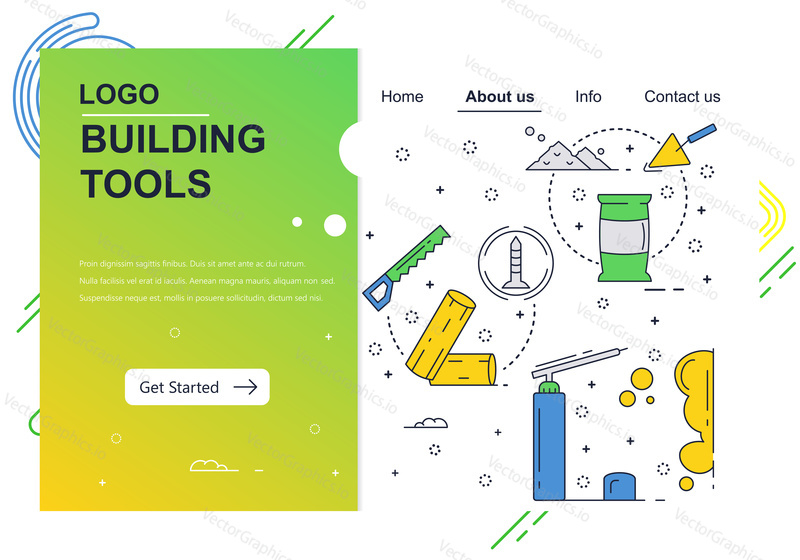 Vector web site linear art design template. Building constraction company tools. Landing page concepts for website and mobile development. Modern flat illustration