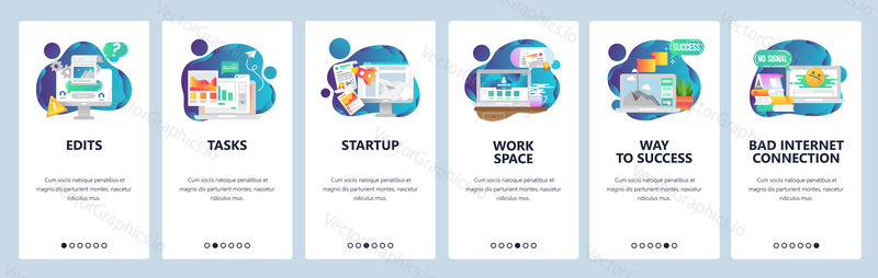 Web site onboarding screens. Business management and software development. Menu vector banner template for website and mobile app development. Modern design flat illustration