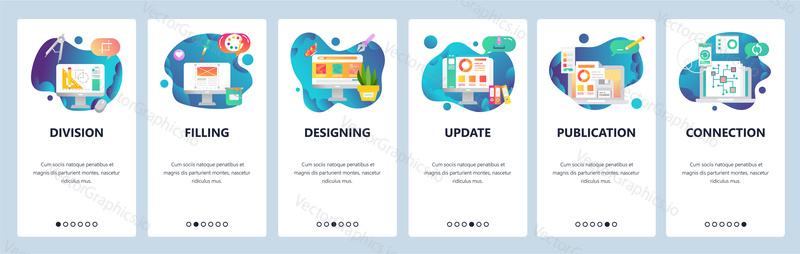 Web site onboarding screens. Art, design and drawing tools. Menu vector banner template for website and mobile app development. Modern design flat illustration.