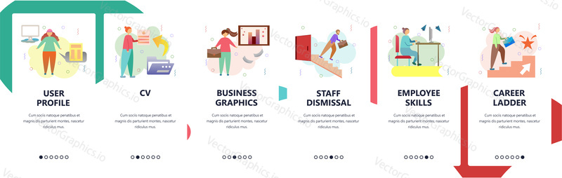 Web site onboarding screens. Business career, job resume and employee skills. Menu vector banner template for website and mobile app development. Modern design flat illustration