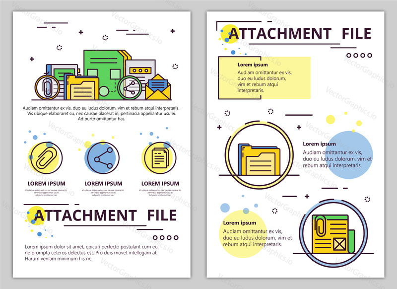 File attachment web banner, poster, flyer, leaflet, brochure template. Vector modern thin line art flat style design illustration.