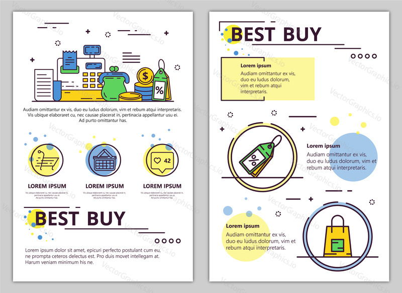 Best buy web banner, plakát, leták, leták, brožura šablony. Vektorové moderní tenké linie umění plochý styl design ilustrace.