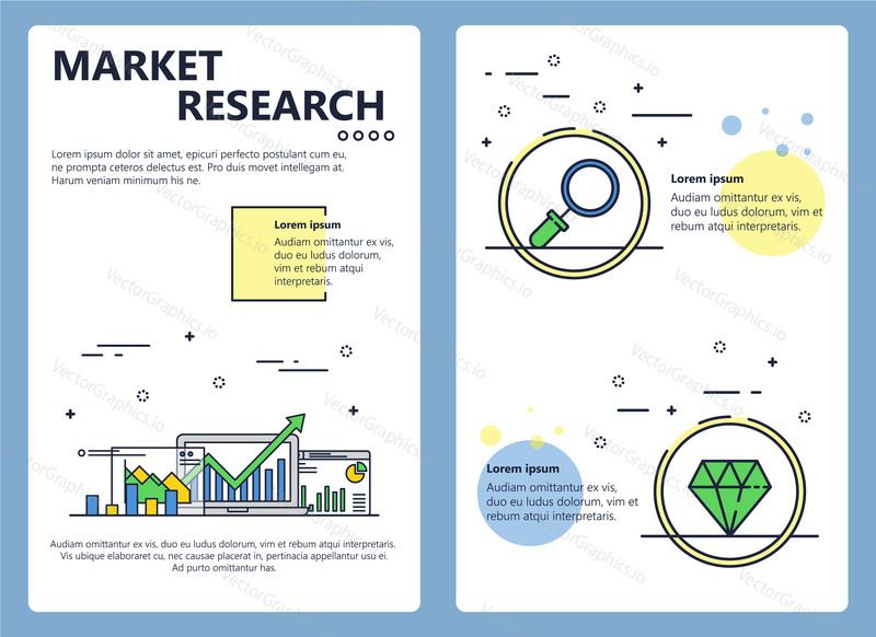 Market research web banner, poster, flyer, leaflet, brochure template. Vector modern thin line art flat style design illustration.
