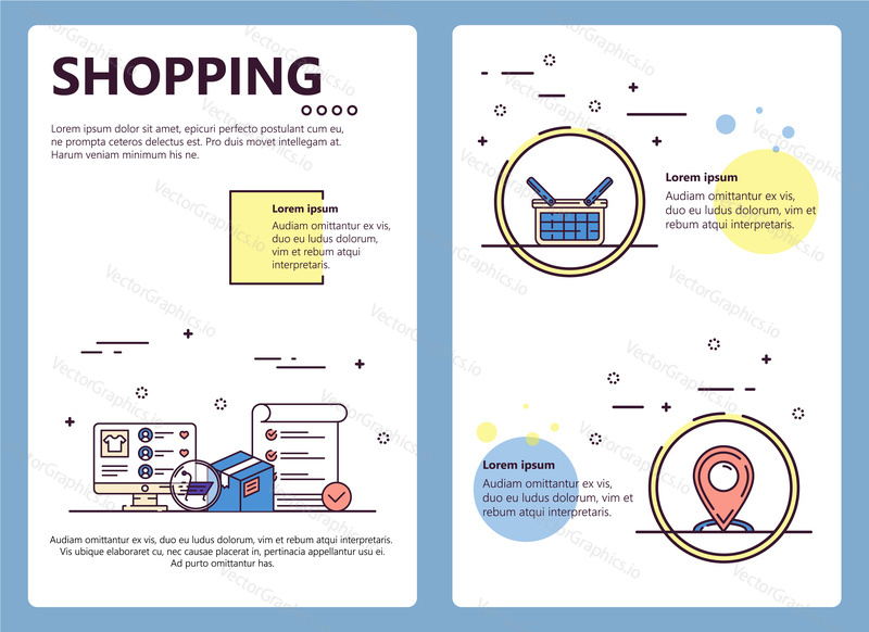 Shopping web banner, poster, flyer, leaflet, brochure template. Vector modern thin line art flat style design illustration.