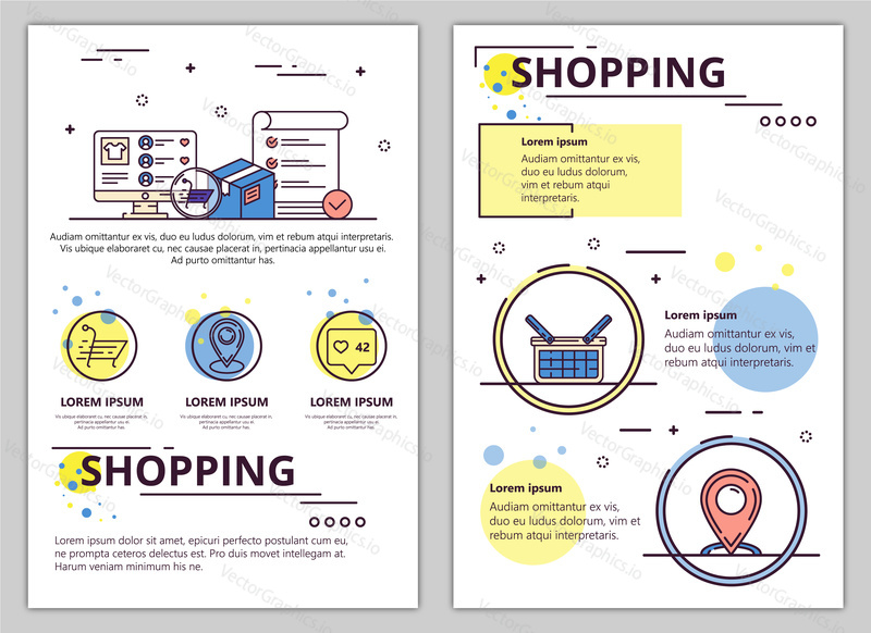 Shopping web banner, poster, flyer, leaflet, brochure template. Vector modern thin line art flat style design illustration.