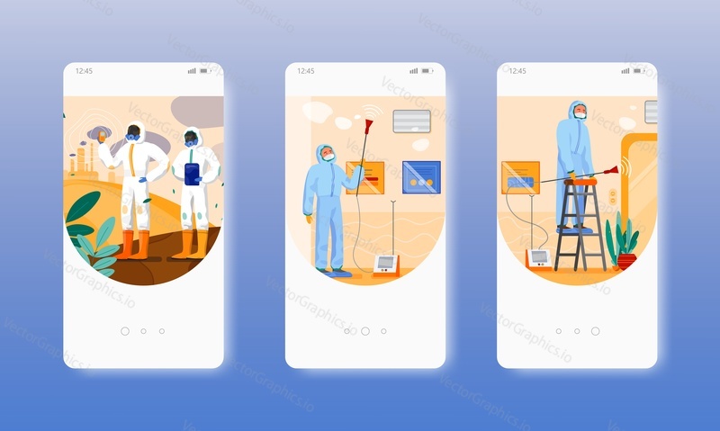 Air quality testing indoors and outdoors. Airflow visualization test. Mobile app onboarding screens. Vector banner template for website and mobile development. Web site and UI design illustration.