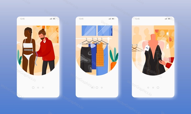 Vybavení pokoje. Módní průmysl, showbyznys. Šatna. Mobilní aplikace onboarding obrazovky. Šablona vektorového banneru pro vývoj webových stránek a mobilních zařízení. Webové stránky a UI design ilustrace.