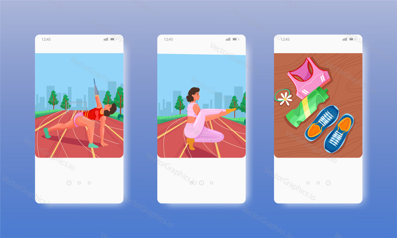 Inkluzivita ve sportu. Obrazovky mobilních aplikací. Šablona vektorového banneru pro vývoj webových stránek a mobilních zařízení. Webové stránky a UI design ilustrace.