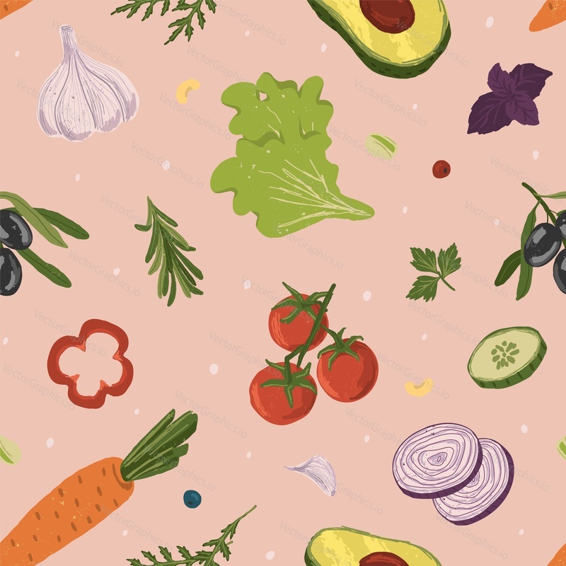 Seamless background with vegetables. Vector hand drawn illustration. Healthy food.