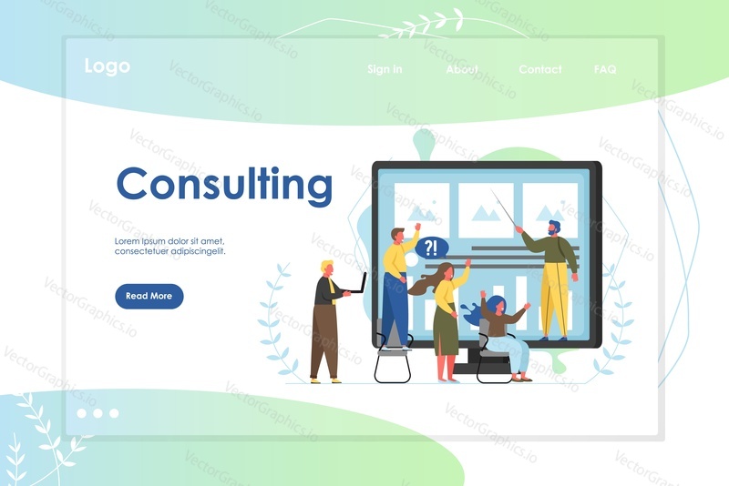 Konzultace vektorové šablony webových stránek, webové stránky a designu vstupní stránky pro vývoj webových stránek a mobilních stránek. Business consulting services, software pro konzultanty koncept.