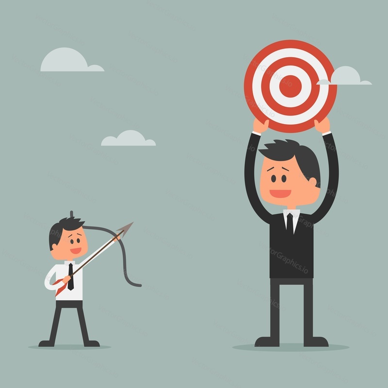 Businessman climbing ladder to success. Goal achievement. Motivation and goal concept to be successful in business and life. Vector illustration in flat design.