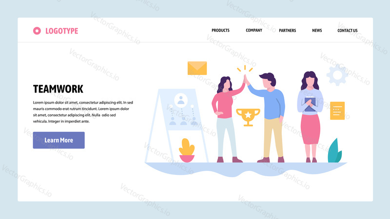 Vektorové webové stránky gradient design šablony. Týmová práce úspěch. Týmové obchodní vedení. Koncepty vstupní stránky pro vývoj webových stránek a mobilních zařízení. Moderní ploché ilustrace