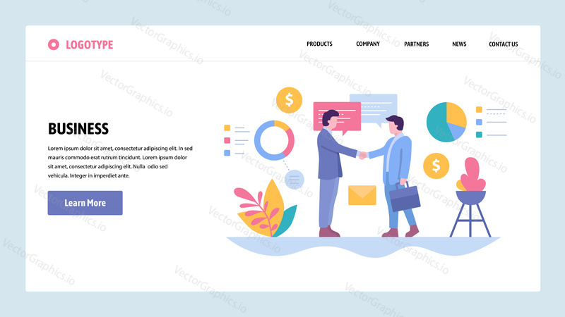 Vektorové webové stránky gradient design šablony. Obchodní dohoda, partnerská smlouva a investice. Koncepty vstupní stránky pro vývoj webových stránek a mobilních zařízení. Moderní ploché ilustrace