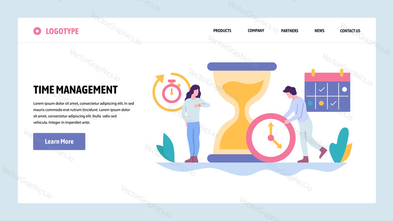 Vektorové webové stránky gradient design šablony. Koncept řízení času. Uzávěrka obchodních projektů. Koncepty vstupní stránky pro vývoj webových stránek a mobilních zařízení. Moderní ploché ilustrace