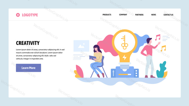 Vektorové webové stránky gradient design šablony. Tvůrčí proces a nové nápady. Koncept kreativity. Koncepty vstupní stránky pro vývoj webových stránek a mobilních zařízení. Moderní ploché ilustrace