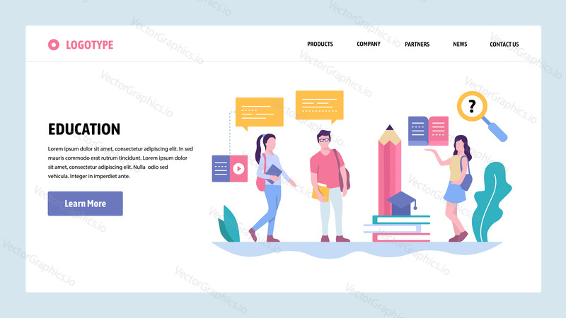 Vektorové webové stránky gradient design šablony. Škola nebo vysokoškoláci chatují. Koncepty vstupní stránky pro vývoj webových stránek a mobilních zařízení. Moderní ploché ilustrace