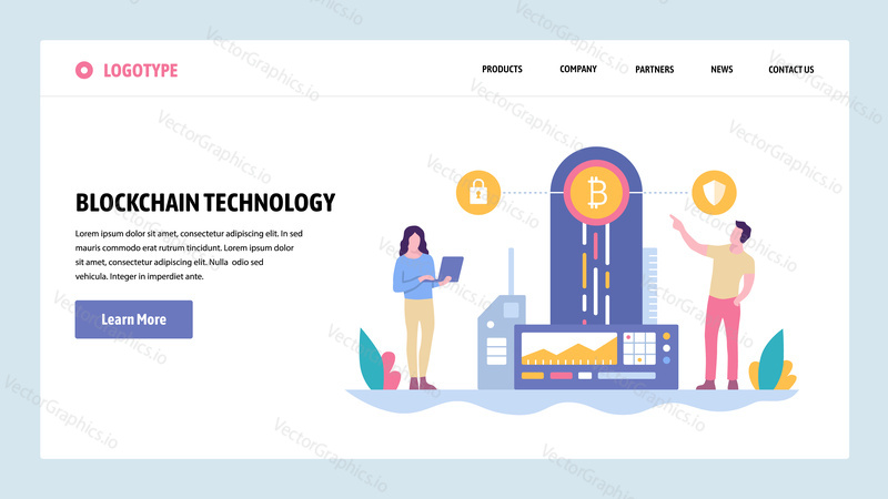 Vektorové webové stránky gradient design šablony. Blockchain technologie a kryptoměna. Online digitální peníze, bitcoin, ethereum. Koncepty vstupní stránky pro vývoj webových stránek a mobilních zařízení. Moderní ploché ilustrace