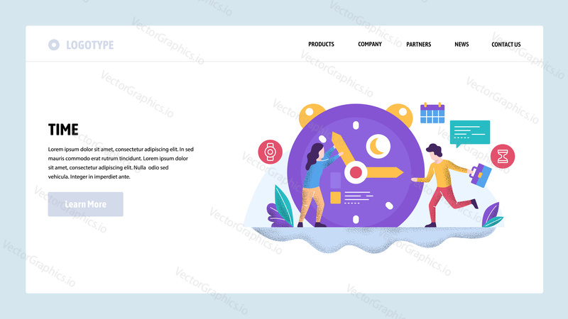 Vektorové webové stránky design šablony. Řízení a kontrola času. Uzávěrka obchodních projektů. Koncepty vstupní stránky pro vývoj webových stránek a mobilních zařízení. Moderní byt ilustrace.