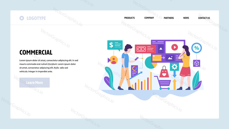 Vektorové webové stránky design šablony. Digitální marketing a obchodní komerční reklama. Koncepty vstupní stránky pro vývoj webových stránek a mobilních zařízení. Moderní byt ilustrace.