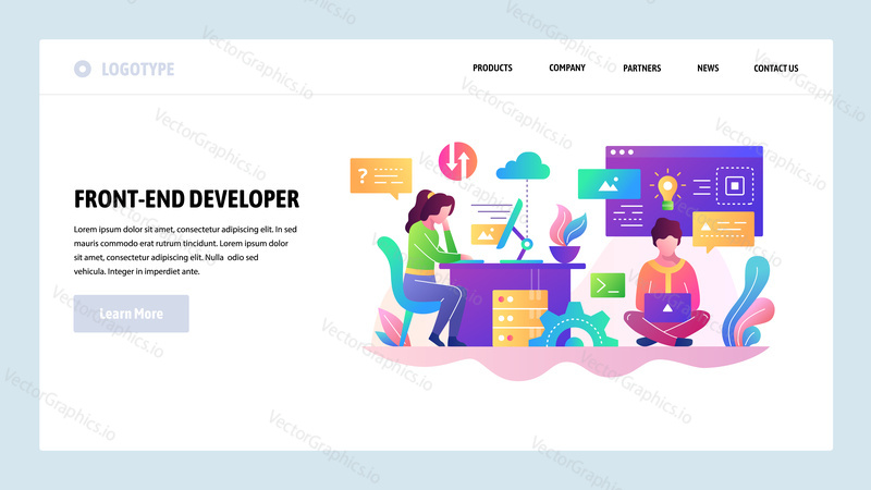 Vektorové webové stránky design šablony. Vývoj Software, programátor psaní kódu, týmová práce. Koncepty vstupní stránky pro vývoj webových stránek a mobilních zařízení. Moderní byt ilustrace.