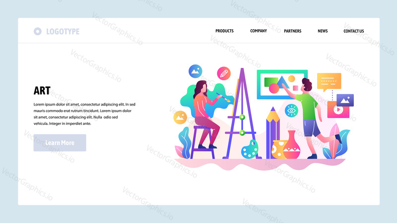 Vektorové webové stránky design šablony. Umění shcool, umělec malování. Koncepty vstupní stránky pro vývoj webových stránek a mobilních zařízení. Moderní byt ilustrace.