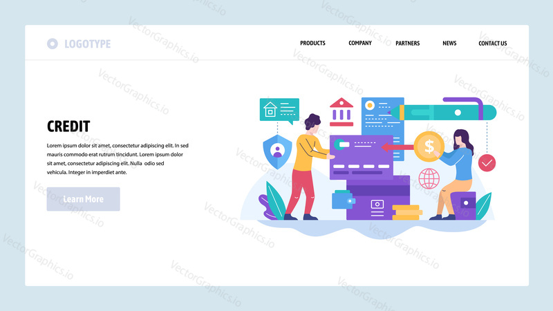 Vektorové webové stránky design šablony. Kreditní karty a digitální bankovnictví, domácí finance, platby penězi. Koncepty vstupní stránky pro vývoj webových stránek a mobilních zařízení. Moderní byt ilustrace.
