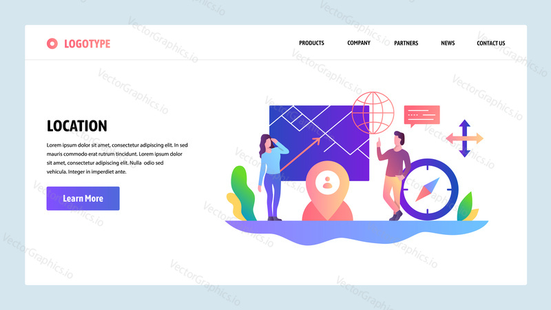 Vektorové webové stránky design šablony. Navigace, umístění a pin místo. Koncepty vstupní stránky pro vývoj webových stránek a mobilních zařízení. Moderní ploché ilustrace
