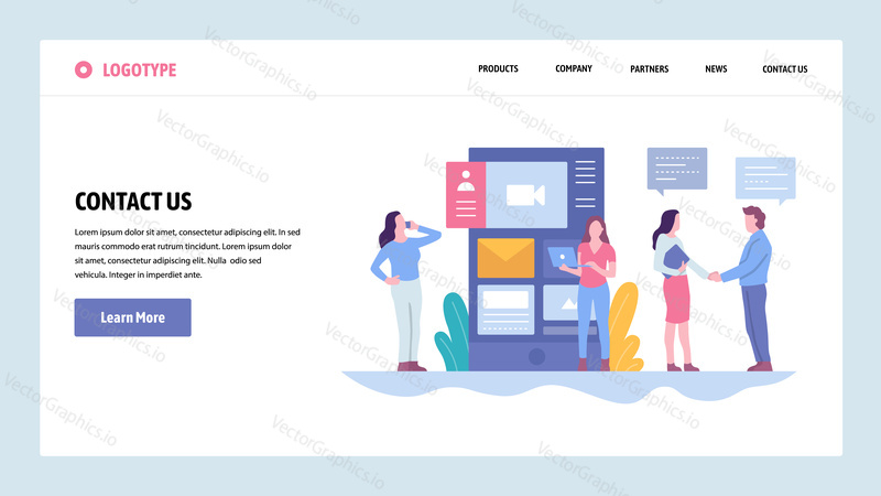 Vektorové webové stránky gradient design šablony. Kontaktujte nás stránka s informacemi o společnosti. Koncepty vstupní stránky pro vývoj webových stránek a mobilních zařízení. Moderní ploché ilustrace