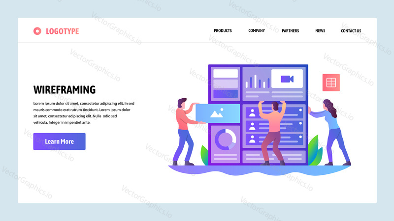 Экраны для загрузки веб-сайта. Разработчики создают каркасный интерфейс веб-сайта. Векторный шаблон баннера меню для разработки веб-сайтов и мобильных приложений. Современный дизайн линейное искусство плоская иллюстрация