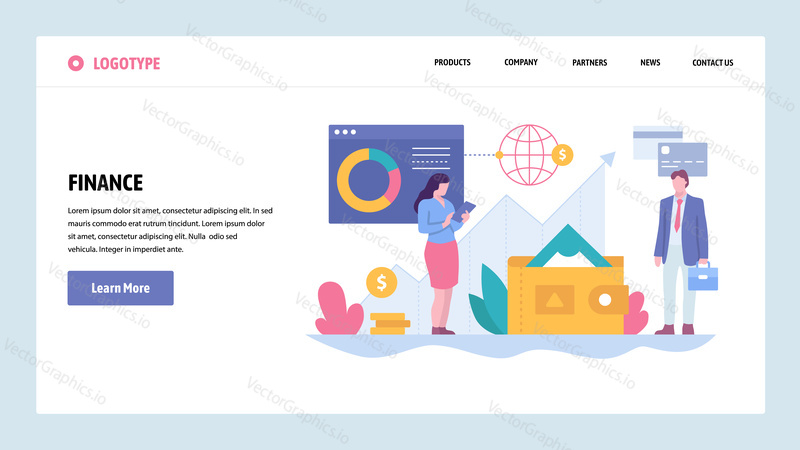 Vektorové webové stránky gradient design šablony. Obchodní a finanční poradenství. Peněžní investice na akciovém trhu. Koncepty vstupní stránky pro vývoj webových stránek a mobilních zařízení. Moderní ploché ilustrace